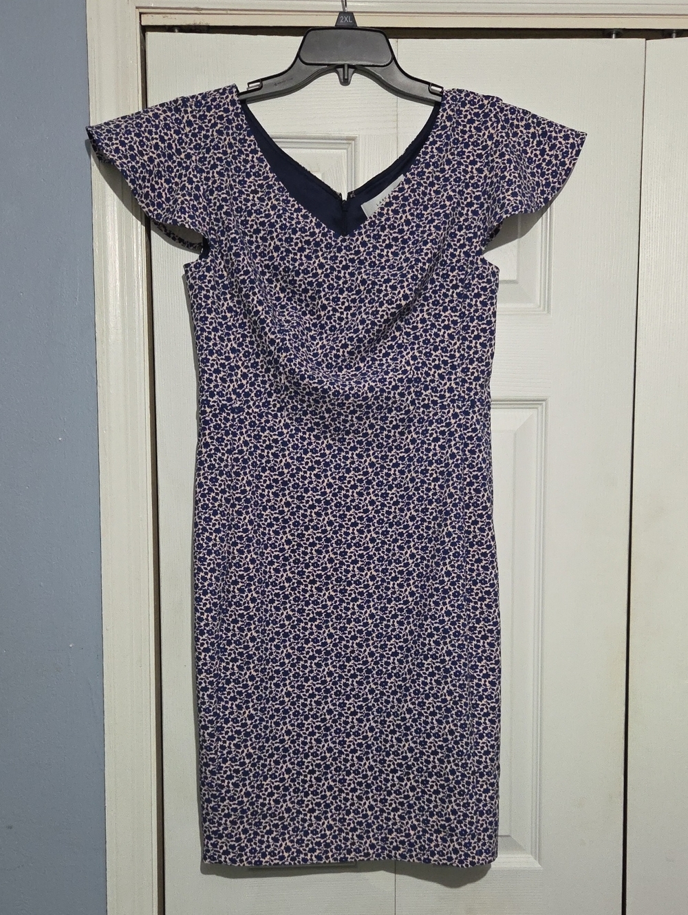 Lark & Ro Navy and White Floral Midi Sheath Dress